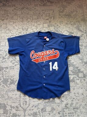 Vintage Y2K Cougars Gross Blue Baseball Jersey blue/white #14 Men’s Large